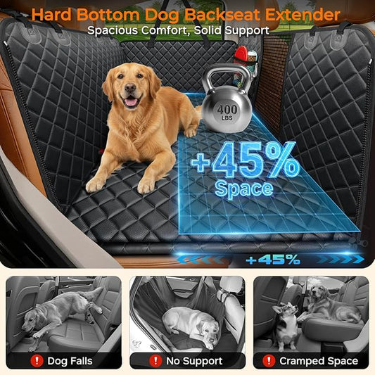 URPOWER Backseat Extender for Dogs - Hard Bottom Dog Car Seat Cover for Back Seat, Dog Hammock for Car and SUV, Pet Rear Seat Protector Dogs Travel Bed with Mesh Window