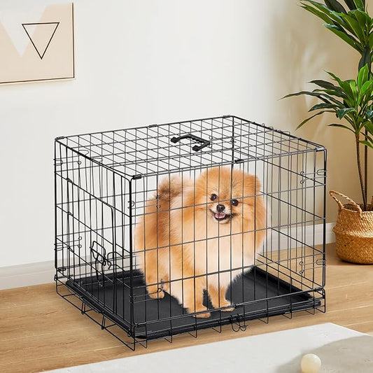 Sweetcrispy 24.4 Inch Single-Door Dog Crate, Durable Metal Pet Kennel with Secure Lock, Foldable Design, Removable Tray for Easy Cleaning, Small Dogs Training & Travel Portable Puppy Cage