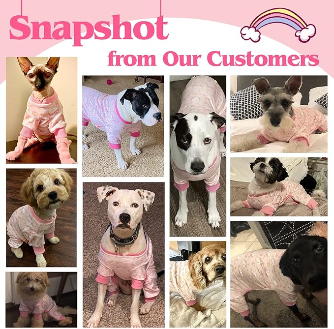 KYEESE Dog Pajamas Velvet Dog Pajamas Small Sized Dogs Soft Dogs Clothes Pjs with Pink Unicorn Pattern Stretchy Pet Jammies Coat Comfy Pet Onesie Costume, X-Large