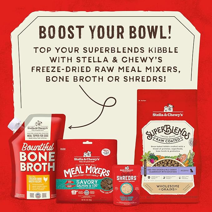 Stella & Chewy's SuperBlends Raw Coated Wholesome Grains Puppy Cage-Free Chicken & Wild-Caught Salmon Recipe with Superfoods, 3.5 lb. Bag
