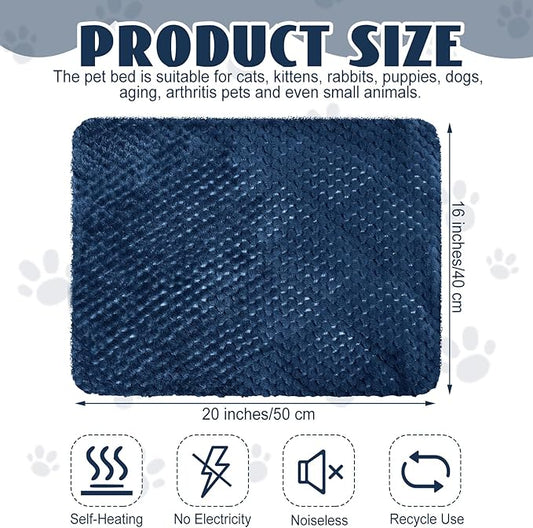 Drydiet 4 Pcs Self Heating Cat Pad Self Warming Cat Bed Dog Heating Pad Washable Thermal Pet Mat for Indoor Outdoor Pet 16 x 20 Inch Removable Non Slip(Navy Blue)