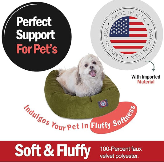 Majestic Pet 24 Inch Micro Velvet Calming Dog Bed Washable – Cozy Soft Round Dog Bed with Spine for Head Support - Fluffy Donut Puppy Mat 24x19x7 (inch) Small – Fern