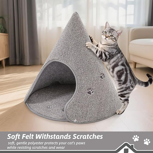 BEQHAUSE Cat Beds for Indoor Cats, Cat Cave Bed with Non-Slip Bottom, Anti-Scratch Cat House Cat Tent for Kittens and Small Dogs, Foldable Kitten Hideaway Machine Washable,22.8 * 22.8 * 20.8in, Grey