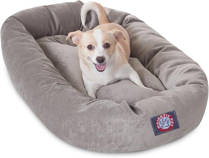 Majestic Pet 32 Inch Micro Velvet Calming Dog Bed Washable โ Cozy Soft Round Dog Bed with Spine for Head Support - Fluffy Donut Dog Bed 32x23x7 (inch) โ Round Pet Bed Medium โ Azure