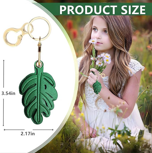 Leather Keychain Holder Case Compatible with AirTag,Cute Protective Cover with Keyring,Anti-Scratch Finder GPS Tracker Case for Wallet Keys,Bag,Pets,Backpack(Green Leaves)