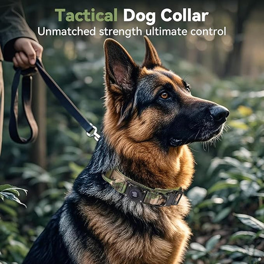 2026 Upgrade Waterproof AirTag Dog Collar, Military Tactical Dog Collar with AirTag Holder, Comfortable Control Handle and Metal Buckle, GPS Dog Collar Holder for Medium to Large Dogs (Camouflage, M)