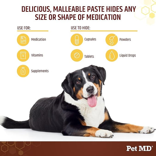 Pet MD Wrap-A-Pill with Dog Probiotics - Pill Wrap for Dogs Medicine - Easy-to-Use Paste to Hide Capsules, Create Pockets and Treats for Dogs - Cheese & Bacon (4.2oz)