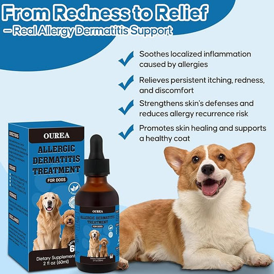 Dog Dermatitis Treatment for Allergies, Natural Itch Relief Drop & Hot Spot Support for Itchy, Red, Irritated Skin, Herbal Formula for Dog Allergy Relief, Dermatitis Treatment, Dog Itching Skin Relief