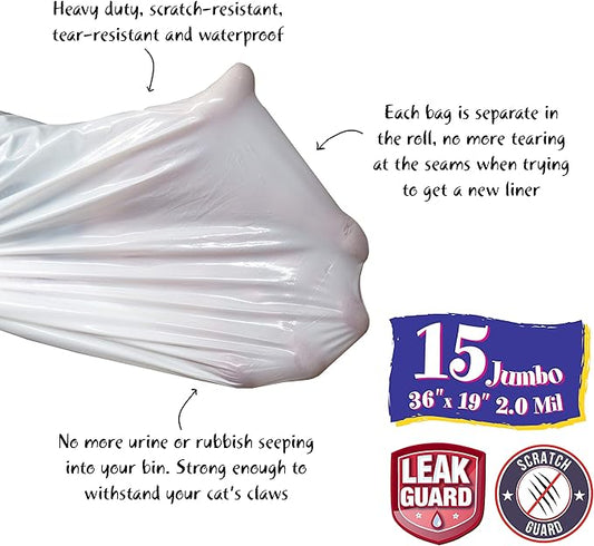 15 Count Fresh Kitty Litter Box Liners Super Thick, Durable, Easy Clean Up Jumbo Drawstring Scented Litter Pan Box Liners, Bags for Pet Cats
