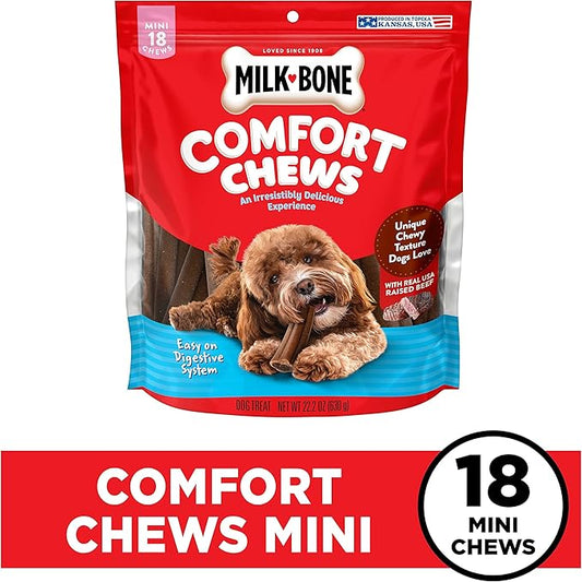 Milk-Bone Mini Comfort Chews, Chewy Texture and Real Beef, 18 Mini Chews (Pack of 4)