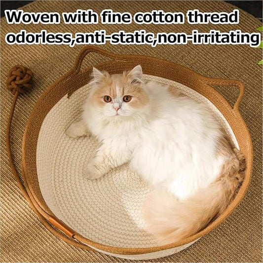 Instinct Basket, Stimulicat Cat Bed, Stimulicat Cat Bed Rope Cotton with Cushion, Eliminates Bed Rejection Round Pet Basket, Boho Catbed for Cats Handwoven Scratchable Breathable Weave (Small)
