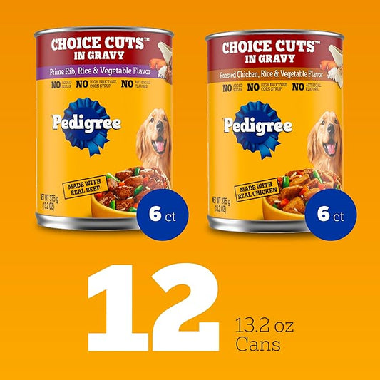 Pedigree Wet Dog Food, Choice Cuts Adult Canned Dog Food Variety Pack, 13.2 oz. Cans, 12 Count