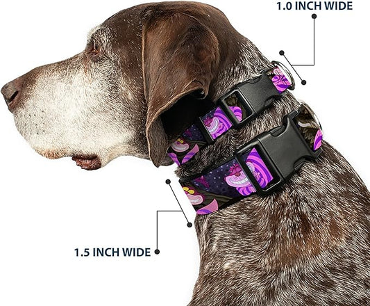 Buckle-Down Plastic Clip Collar - Cheshire Cat Tree Poses - 1/2" Wide - Fits 9-15" Neck - Large