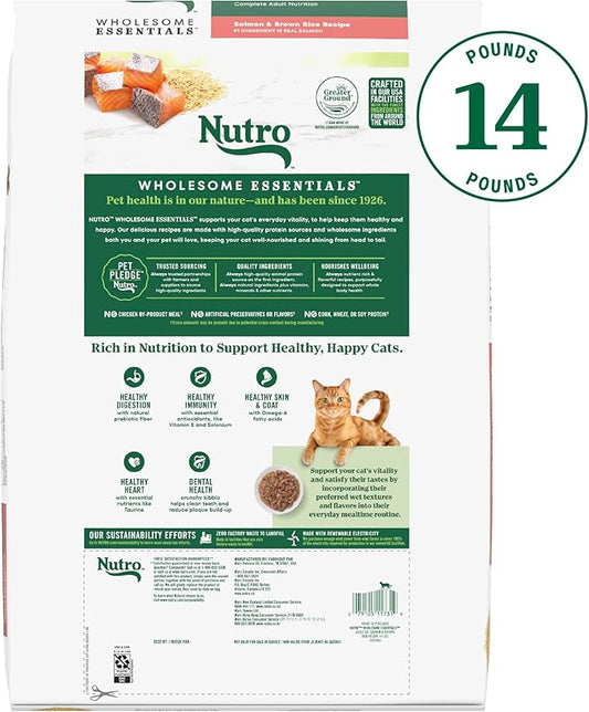 Nutro Wholesome Essentials Dry Cat Food, Adult Cat Food Dry Salmon & Brown Rice Recipe, 14 lb. Bag