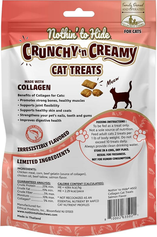 Fieldcrest Farms Nothin’ to Hide Collagen Cat Treats – Crunchy & Creamy Cat Snacks, High-Protein Healthy Treats for Skin, Coat & Joint Support, Salmon Flavor, 3 oz.