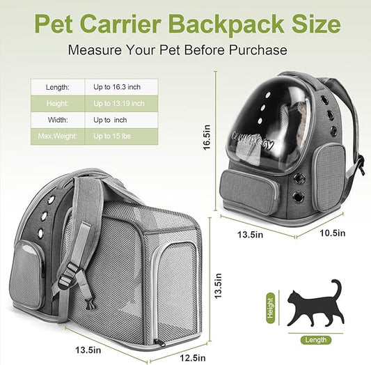 Cawypety Expandable Cat Backpack,Cat Bubble Backpack Carrier for Carrying Cats, Pets and Small Dogs,Airline-Approved,Designed for Travel, Hiking, Walking,Car (Grey