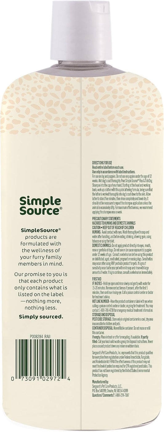 SimpleSource® Flea & Tick Shampoo for Dogs, Powered by Plants, Kills Fleas, Flea Eggs, Flea Larvae, & Ticks, & Mosquitos, Cleans & Deodorizes, 12oz Bottle