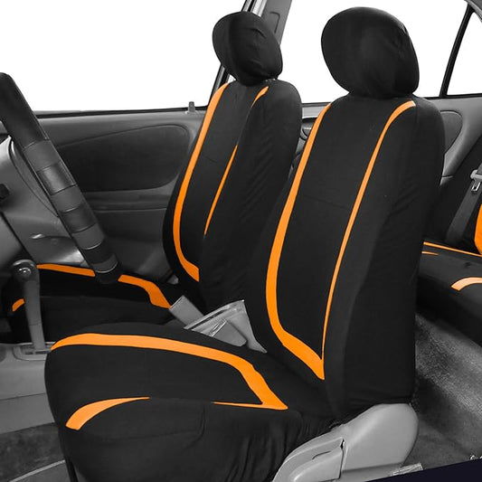 FH Group Car Seat Covers Full Set Cloth - Universal Fit Automotive Seat Covers, Low Back Front Seat Covers, Solid Back Seat Cover, Washable Car Seat Cover for SUV, Sedan and Van Orange