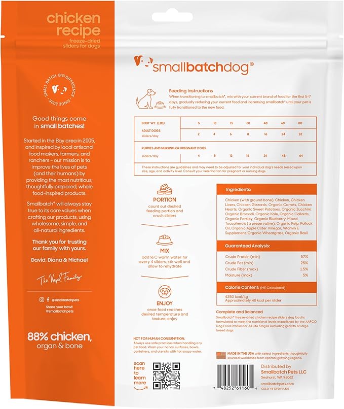 smallbatch Pets Freeze Dried Raw Dog Food, Chicken Recipe, 14 oz, Organic High Protein Dog Food, Grain Free, Made in the USA, Humanely Raised Meat, Single Protein, for Picky Eaters, Hydrate & Serve