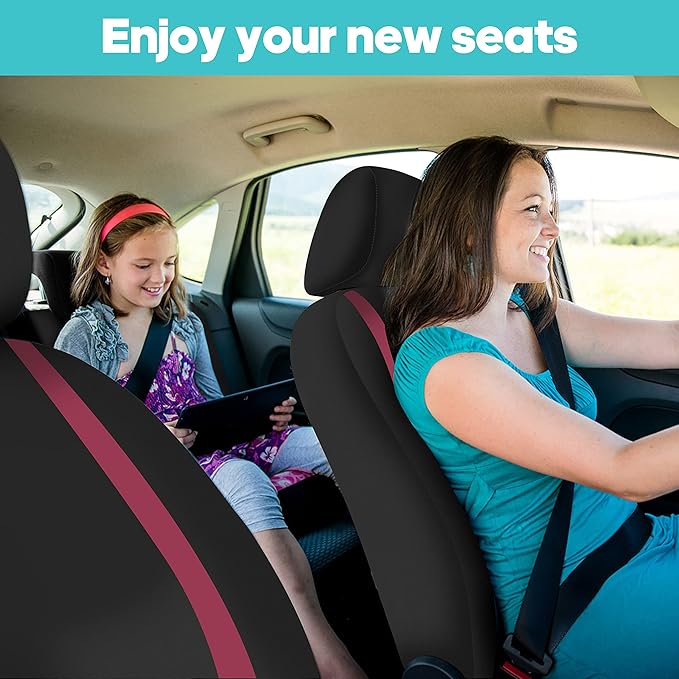 FH Group Car Seat Covers Front Set in Cloth - Car Seat Covers for Low Back Car Seats with Removable Headrest, Universal Fit, Automotive Seat Covers, Car Seat Cover for SUV, Sedan, Van Burgundy