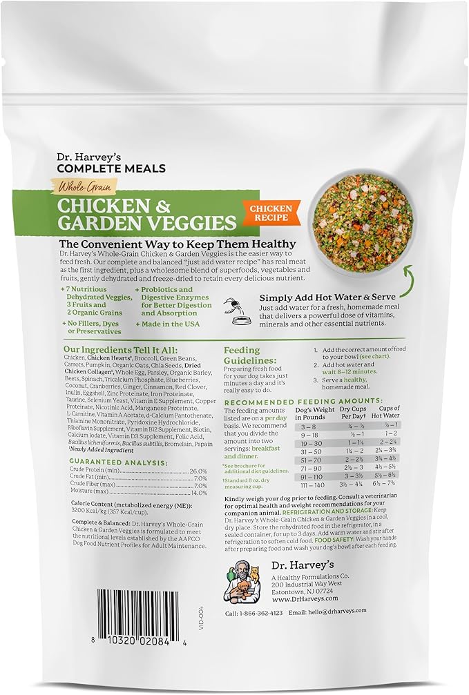 Dr. Harvey's Chicken & Garden Veggies Dog Food, Whole-Grain Dehydrated Dog Food with Freeze-Dried Chicken (5.5 Ounces, Trial Size)