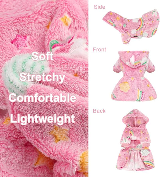 Dog Sweater Fleece Dog Hoodie Winter Puppy Clothes for Small Dogs Boy Girl Pet Hoodies Cold Weather Doggie Coats Fall Doggy Sweatshirt for Chihuahua Yorkie Cat Sweater Costume, Pink Rainbow, XXS