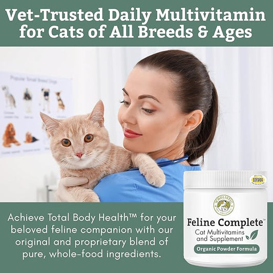 Wholistic Pet Organics Feline Complete - 4 Oz - Multivitamin & Probiotic Powder for Cats - Natural Cat Food & Digestive Support - 37 Scoops