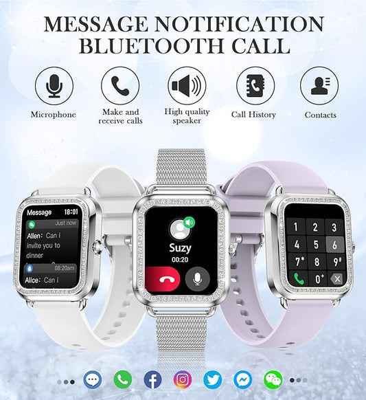 1.6'' Touch Screen Smart Watch for Women (Answer/Make Call), Activity Trackers and Smartwatches with Waterproof Heart Rate Sleep Monitor 100+ Sports Pedometer AI Voice,Fitness Watch for iPhone Android