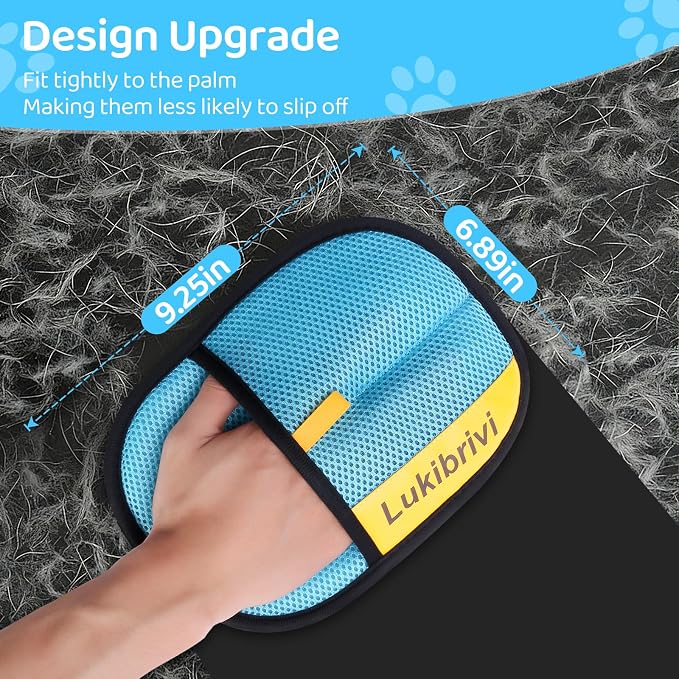 Pet Hair Removal Glove for Dogs & Cats - Upgraded Reusable Electrostatic Pet Hair Glove, Gentle Grooming Mitt, Pet Hair Remover Tool for Laundry, Couch, Carpet & Car Seat,2 Pack (Blue)