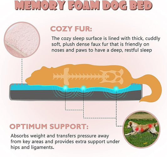WATANIYA PET Memory Foam Orthopedic Large Dog Bed, Washable Dog Bed for Crate with Cooling Gel Mattress, Waterproof Liner and Plush Removable Cover for Extra Large Dogs (Pink)