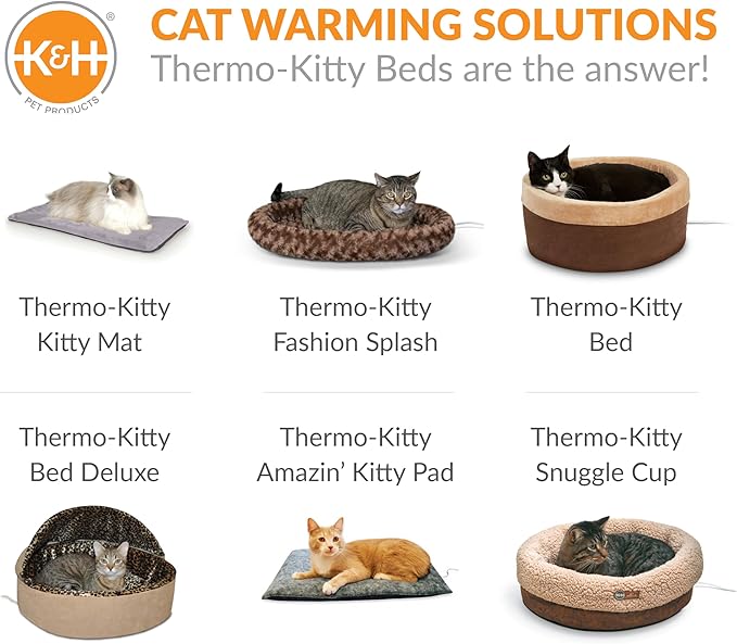 K&H Pet Products Heated Cat Bed Pad for Indoor Cats, Thermo-Kitty Mat Calming Warm Pet Heating Pad for Inside Pets, Machine Washable, Waterproof Heater, Safety Listed - 12.5 X 25in Mocha/Tan