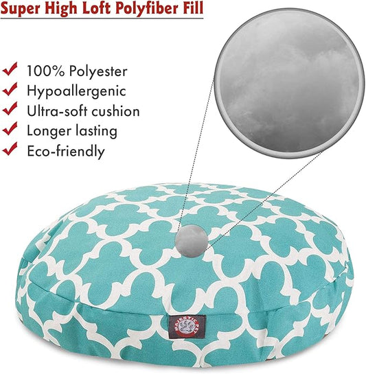 Teal Trellis Medium Round Indoor Outdoor Pet Dog Bed With Removable Washable Cover By Majestic Pet Products