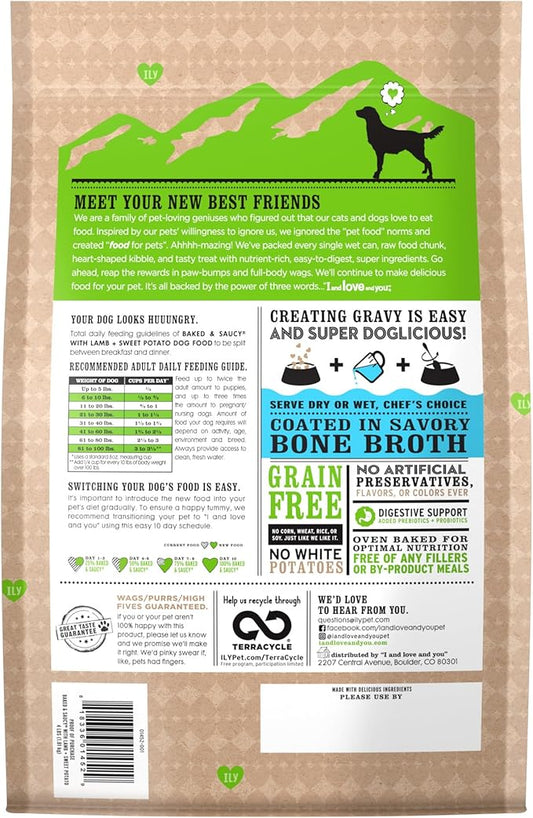 I AND LOVE AND YOU Baked and Saucy Dry Dog Food - Lamb + Sweet Potato - Prebiotic + Probiotic, Real Meat, Grain Free, No Fillers, 4lb Bag