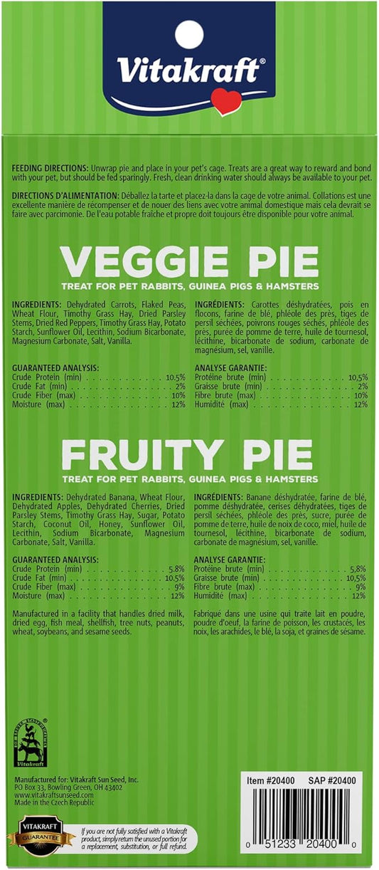 Vitakraft Veggie & Fruity Pie Treat for Pet Rabbits,Guinea Pigs,and Hamsters,2 Pies,Brown,24" x 50",1.27 Ounce,(Pack of 2)