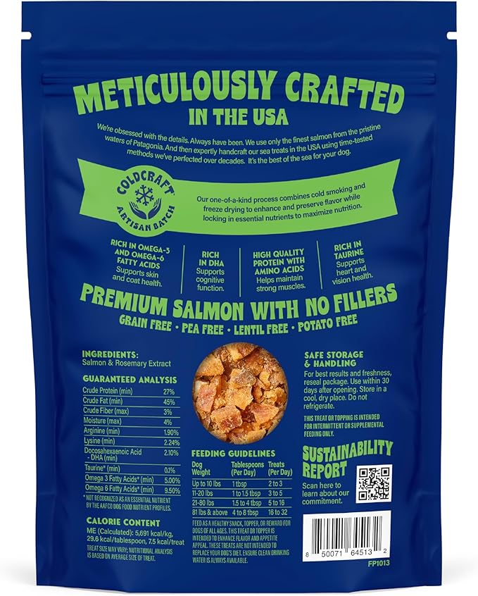 Finfare Freeze Dried Dog Food Toppers, Salmon Crumbles, Protein & Omega-3s, Grain Free Salmon Training Treats and Meal Toppers for Dogs, Crafted in USA, 2oz