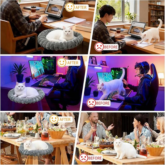 20"x16" Rotatable Foldable Cat Desk Bed - 2 Detachable Washable Mats for Desk Cat Bed, Double Screw Reinforced Support, 50LBS Bearing Capacity | Cat Desk Hammock for Home Office & Gaming Desks