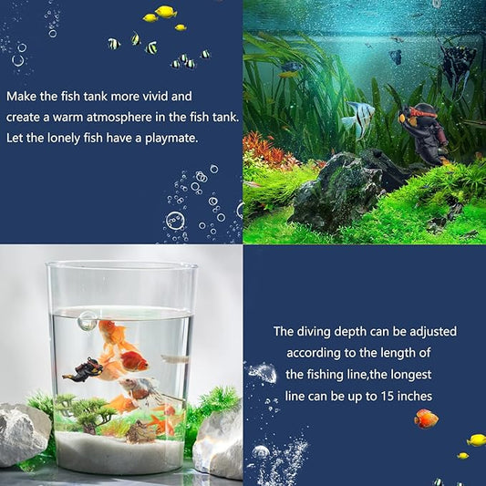onesimcr Floating Fish Tank Decorations, Aquarium Decorations, Lovely Diver Fish Tank Decorations, Floating Device Fish Tank Accessories,Suitable for All Kinds of Fish Tanks(Black)…