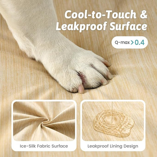 COZY KISS Cooling Dog Bed for Crate, Waterproof Orthopedic Dog Crate Mat with Removable Washable Cover, Egg Crate Foam Support Dog Bed, 36x27x3 Inch,Beige
