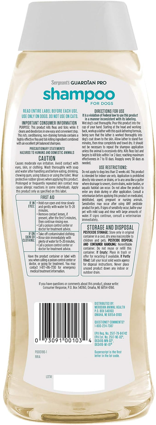 Sergeant's Guardian Pro Flea & Tick Dog Shampoo, Spring Freesia Scent, 18 oz.