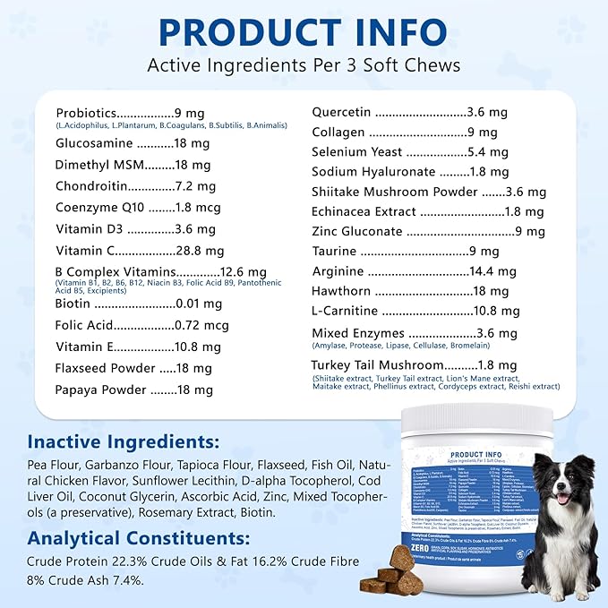 40-in-1 Dog Vitamins Chewable Multivitamin for Dogs Supplements with Glucosamine MSM - Turkey Tail Mushroom, Digestive Enzymes Gut Probiotics, Hip & Joint, Skin & Coat Immune Support, 400ct