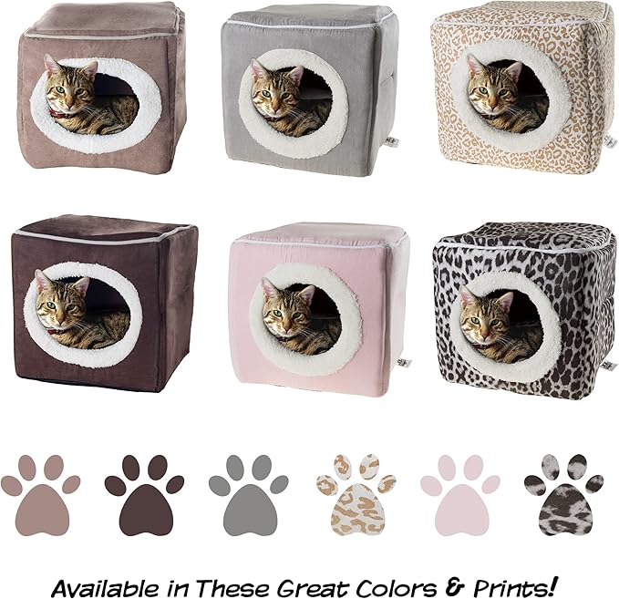Cat House - Indoor Bed with Removable Foam Cushion - Cat Cave for Puppies, Rabbits, Guinea Pigs, and Other Small Animals by PETMAKER (Light Brown)