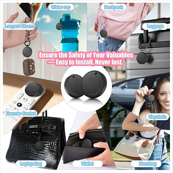 Air Tracker Smart Tags Android & iOS-4 Packs,Dual System Bluetooth Air Luggag Tracker Keys Finder/Item Locator Work with Apple Find My (iOS)&Google's Find Hub(Android) for Key,Backpack,Luggage Black