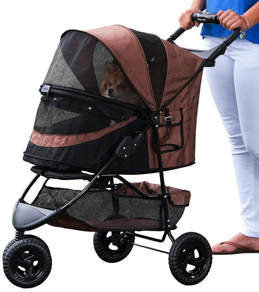 Pet Gear No-Zip Special Edition 3 Wheel Pet Stroller for Cats/Dogs, Zipperless Entry, Easy One-Hand Fold, Removable Liner, Cup Holder, Espresso