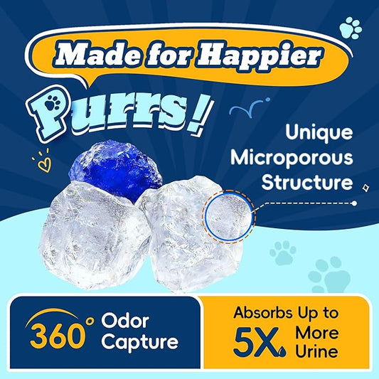 LMJP Crystal Cat Litter with Powerful Odor Control, Non-Clumping, Lasts Up to 4 Months, 17.2lb, Rapid Water Absorption, Unscented & Low Tracking Lightweight Blue & White Silica, 4 Pack of 4.3lb