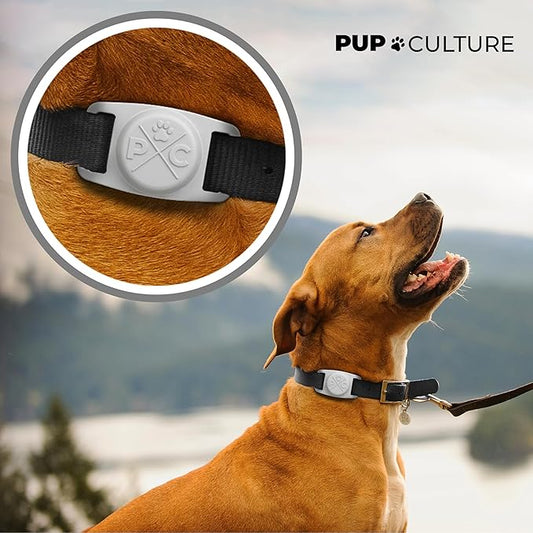 Pup Culture Compatible with AirTag Dog Collar Holder | Durable Protective Case to Help Track Your Pup | for Dog & Cat Collars - Grey