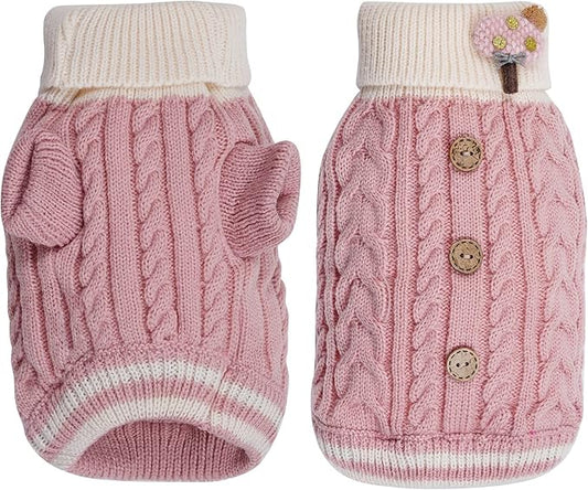 Topbuti Dog Sweater Turtleneck Knitwear Doggie Pullover Sweater Doggy Winter Coat Warm Pet Clothes Puppy Holiday Clothing Buttons Knitted Outfits for Small Cats Dogs Cold Weather (X-Large)