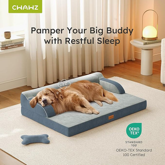 CWAWZ Large Orthopedic Dog Bed, Pet Bed Large Size Dog, Dual-Sided Cooling Beds with Memory Foam Washable Cover Nonslip Bottom, Waterproof Pet Beds with Bolsters, Dark Grey