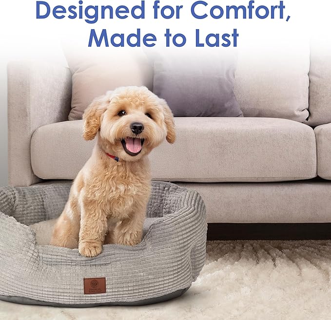 American Kennel Club 26" Clamshell Cuddler Dog Bed - Plush Popcorn Texture, Washable, Non-Slip, for Medium & Large Dogs