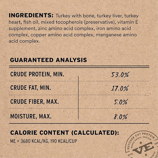 Vital Essentials Freeze Dried Dog Food, Raw Turkey Crunchy Mini Nibs | Complete Meal or Mixer | High Protein, Low Carb, Grain Free, Dry Dog Food | 3 lb Big Bag