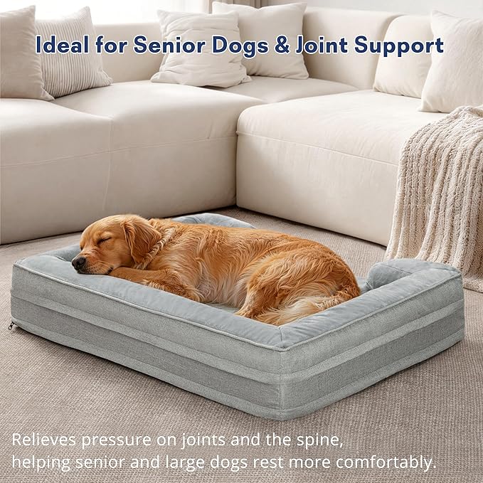 aodisman Orthopedic Dog Bed Medium Size Dogs, Waterproof Memory Foam Sofa Pet Beds with Sides,Cozy Egg-Crate Foam with Extra Head and Neck Support, Washable Cover & Nonslip Bottom,Light Grey